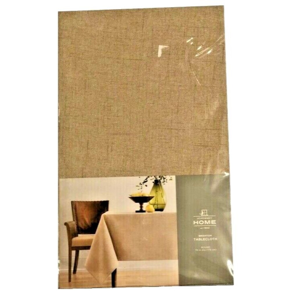 Brighton Fabric Tablecloth Tan Beige Easy Care JCPenney Home 60" Rd Holiday